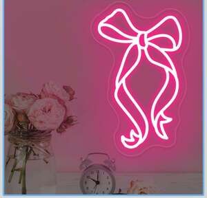 Bow Ribbon Neon Sign - Pink LED Neon Decor for Girls Bedroom and Nursery